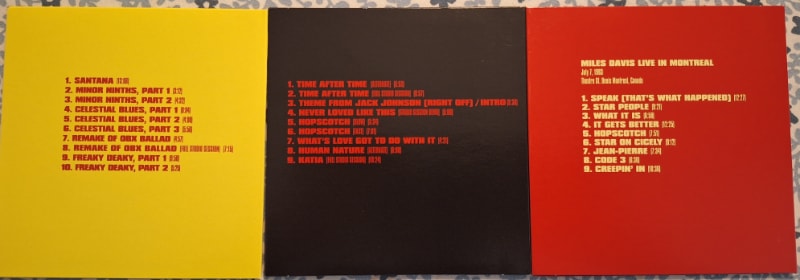 The back of each CD sleeve gives track and time information.