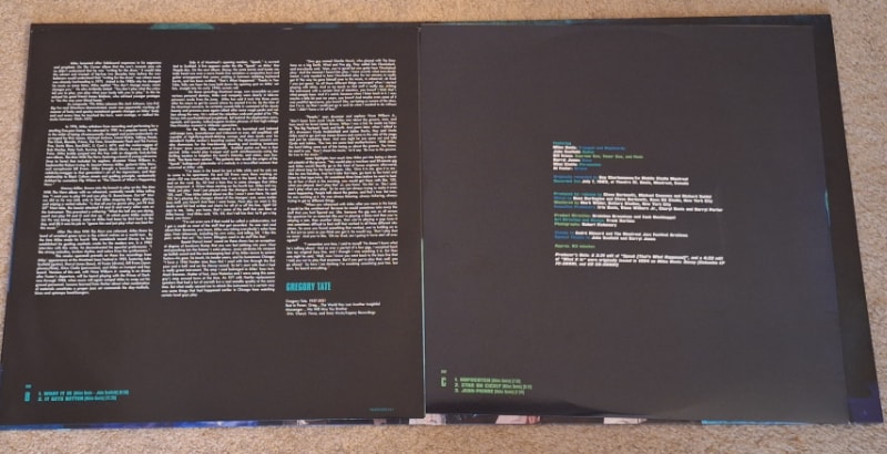 The LP jackets include liner notes from Gregory Tate, personnel and production information, plus photographs of Miles.
