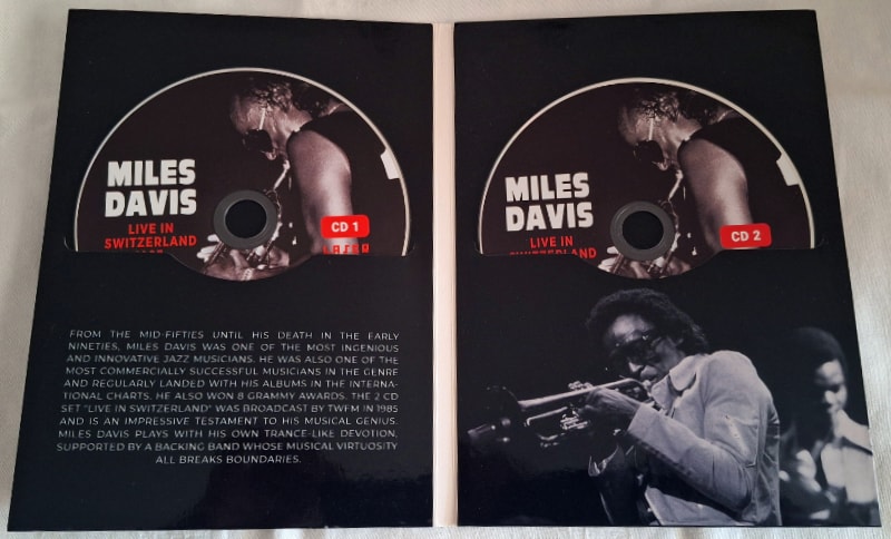 Miles Davis Live in Switzerland 1985 CD digipak with two CDs and liner notes.