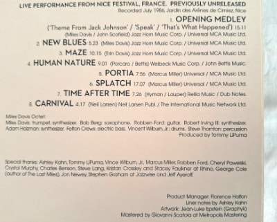 The other panel gave information about the Nice concert, including the two songs from Tutu.