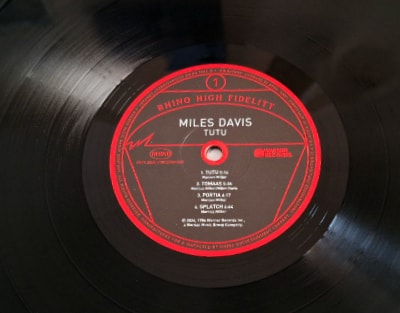 The High Fidelity label of Miles Davis’ ‘Tutu’ on vinyl.
