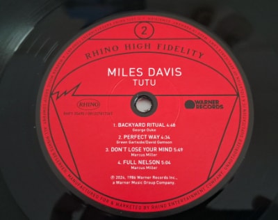 The High Fidelity label of Miles Davis’ ‘Tutu’ on vinyl.