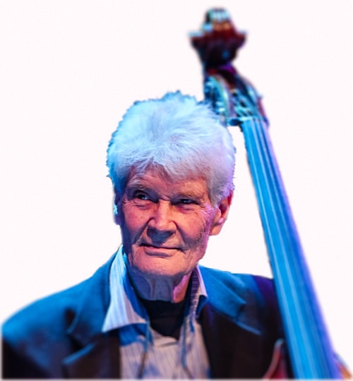 Portrait of Gene Perla with his upright bass.