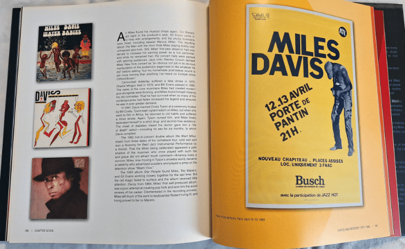 Miles Davis – The Complete Illustrated History spread with French concert poster.