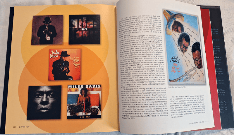 Miles Davis – The Complete Illustrated History spread with album covers and tour poster.