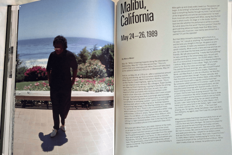 Spread of Miles Davis standing outside against the ocean at Malibu.