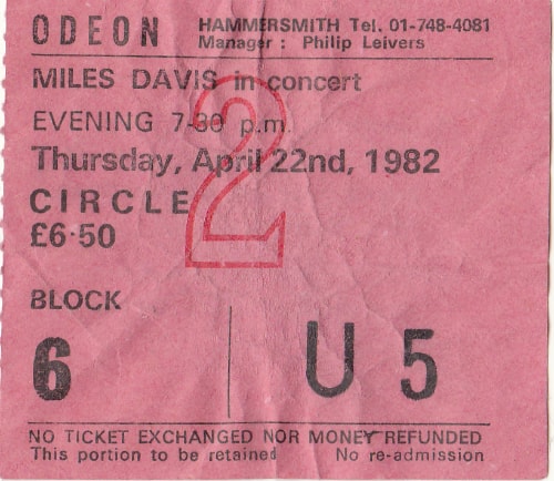 Miles Davis Hammersmith Odeon 1982 concert ticket