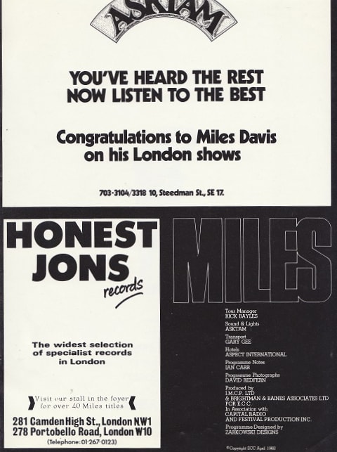 Miles Davis 16-page colour 1982 concert programme page 5